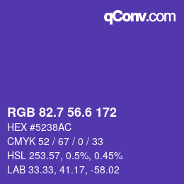 カラーコード: RGB 82.7 56.6 172 | qconv.com