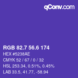 カラーコード: RGB 82.7 56.6 174 | qconv.com