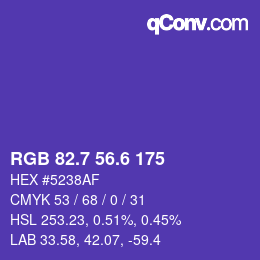 カラーコード: RGB 82.7 56.6 175 | qconv.com