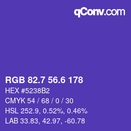 カラーコード: RGB 82.7 56.6 178 | qconv.com