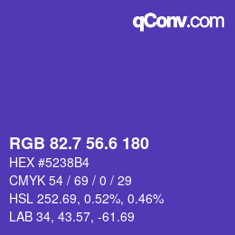 カラーコード: RGB 82.7 56.6 180 | qconv.com