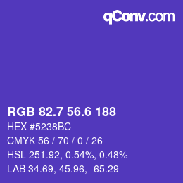 カラーコード: RGB 82.7 56.6 188 | qconv.com