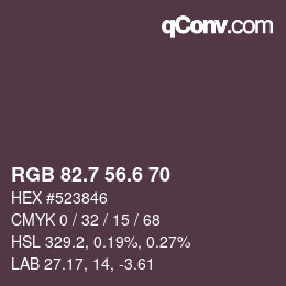 カラーコード: RGB 82.7 56.6 70 | qconv.com