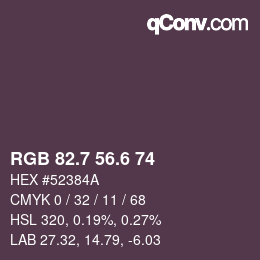 カラーコード: RGB 82.7 56.6 74 | qconv.com