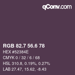 カラーコード: RGB 82.7 56.6 78 | qconv.com