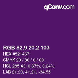 カラーコード: RGB 82.9 20.2 103 | qconv.com