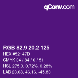 カラーコード: RGB 82.9 20.2 125 | qconv.com