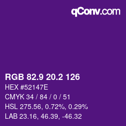 カラーコード: RGB 82.9 20.2 126 | qconv.com