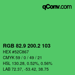 カラーコード: RGB 82.9 200.2 103 | qconv.com