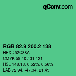 カラーコード: RGB 82.9 200.2 138 | qconv.com