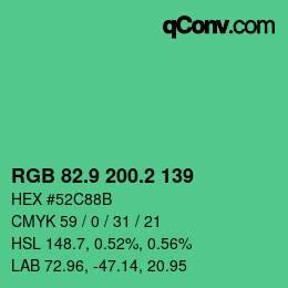 カラーコード: RGB 82.9 200.2 139 | qconv.com