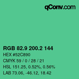 カラーコード: RGB 82.9 200.2 144 | qconv.com