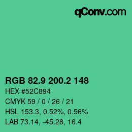 カラーコード: RGB 82.9 200.2 148 | qconv.com