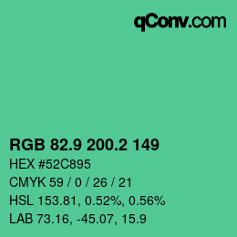 カラーコード: RGB 82.9 200.2 149 | qconv.com