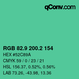 カラーコード: RGB 82.9 200.2 154 | qconv.com