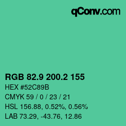 カラーコード: RGB 82.9 200.2 155 | qconv.com
