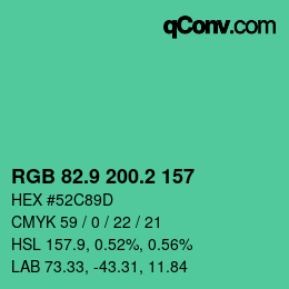 カラーコード: RGB 82.9 200.2 157 | qconv.com