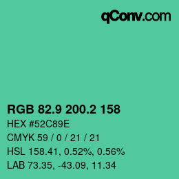カラーコード: RGB 82.9 200.2 158 | qconv.com
