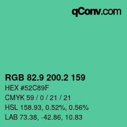カラーコード: RGB 82.9 200.2 159 | qconv.com