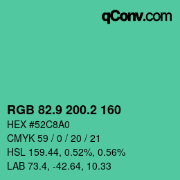 カラーコード: RGB 82.9 200.2 160 | qconv.com