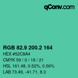 カラーコード: RGB 82.9 200.2 164 | qconv.com