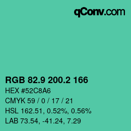カラーコード: RGB 82.9 200.2 166 | qconv.com