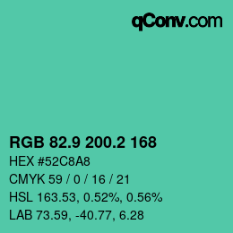 カラーコード: RGB 82.9 200.2 168 | qconv.com