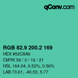 カラーコード: RGB 82.9 200.2 169 | qconv.com