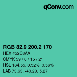 カラーコード: RGB 82.9 200.2 170 | qconv.com