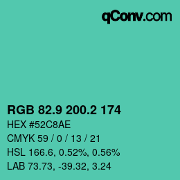 カラーコード: RGB 82.9 200.2 174 | qconv.com