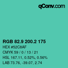 カラーコード: RGB 82.9 200.2 175 | qconv.com