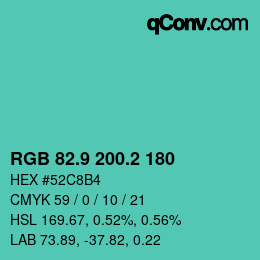 カラーコード: RGB 82.9 200.2 180 | qconv.com
