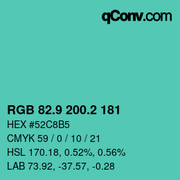 カラーコード: RGB 82.9 200.2 181 | qconv.com