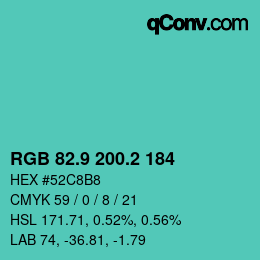カラーコード: RGB 82.9 200.2 184 | qconv.com