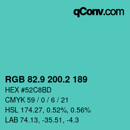 カラーコード: RGB 82.9 200.2 189 | qconv.com