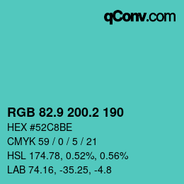 カラーコード: RGB 82.9 200.2 190 | qconv.com