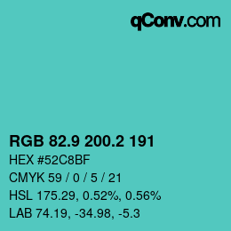 カラーコード: RGB 82.9 200.2 191 | qconv.com
