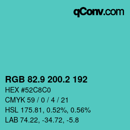 カラーコード: RGB 82.9 200.2 192 | qconv.com