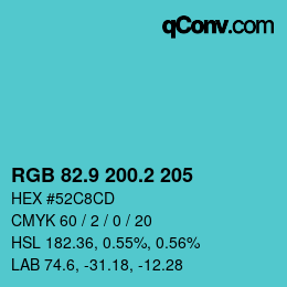 カラーコード: RGB 82.9 200.2 205 | qconv.com