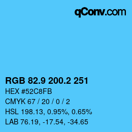 Farbcode: RGB 82.9 200.2 251 | qconv.com