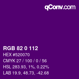 Color code: RGB 82 0 112 | qconv.com