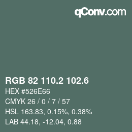 カラーコード: RGB 82 110.2 102.6 | qconv.com