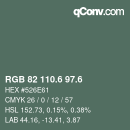 カラーコード: RGB 82 110.6 97.6 | qconv.com