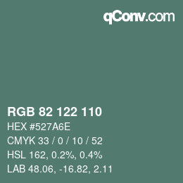 颜色代码: RGB 82 122 110 | qconv.com