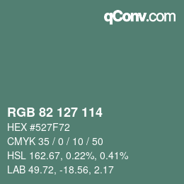 颜色代码: RGB 82 127 114 | qconv.com