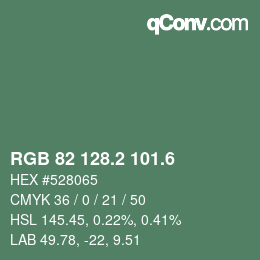 カラーコード: RGB 82 128.2 101.6 | qconv.com