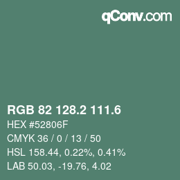 カラーコード: RGB 82 128.2 111.6 | qconv.com