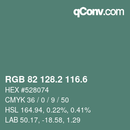カラーコード: RGB 82 128.2 116.6 | qconv.com