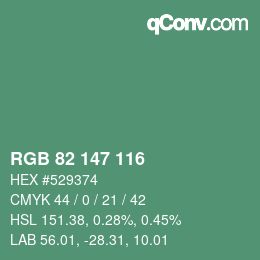 Color code: RGB 82 147 116 | qconv.com
