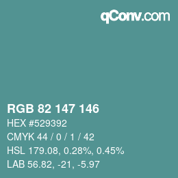 Color code: RGB 82 147 146 | qconv.com
